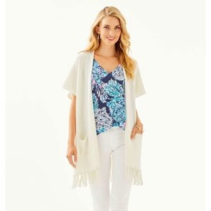Lilly Pulitzer Frederica Wool/Cashmere Blend Fringe Cardigan in Coconut Size S/M